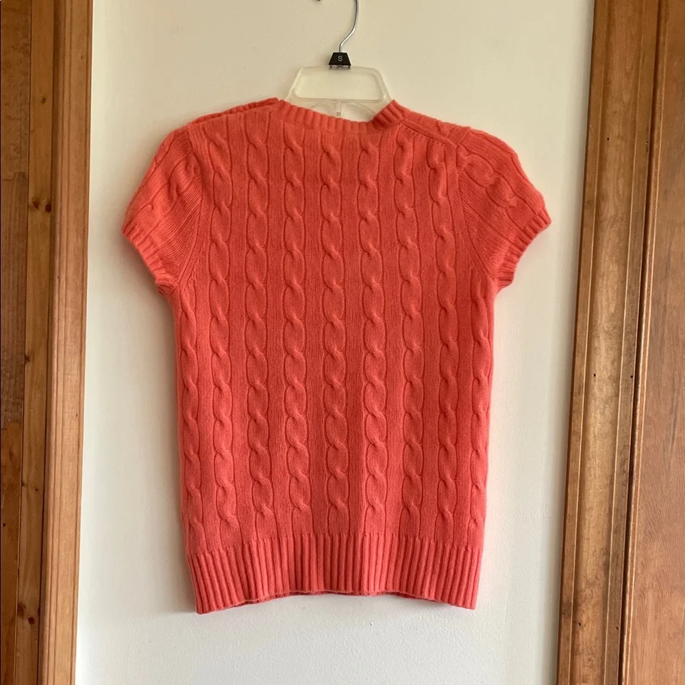 J. Crew Vibrant Coral Cashmere Short Sleeve Crewneck Cardigan S